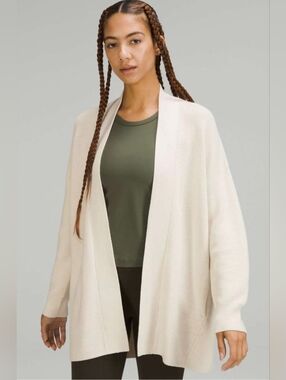 Lululemon Merino Wool Blend Open Front Cardigan Sweater Cream Beige